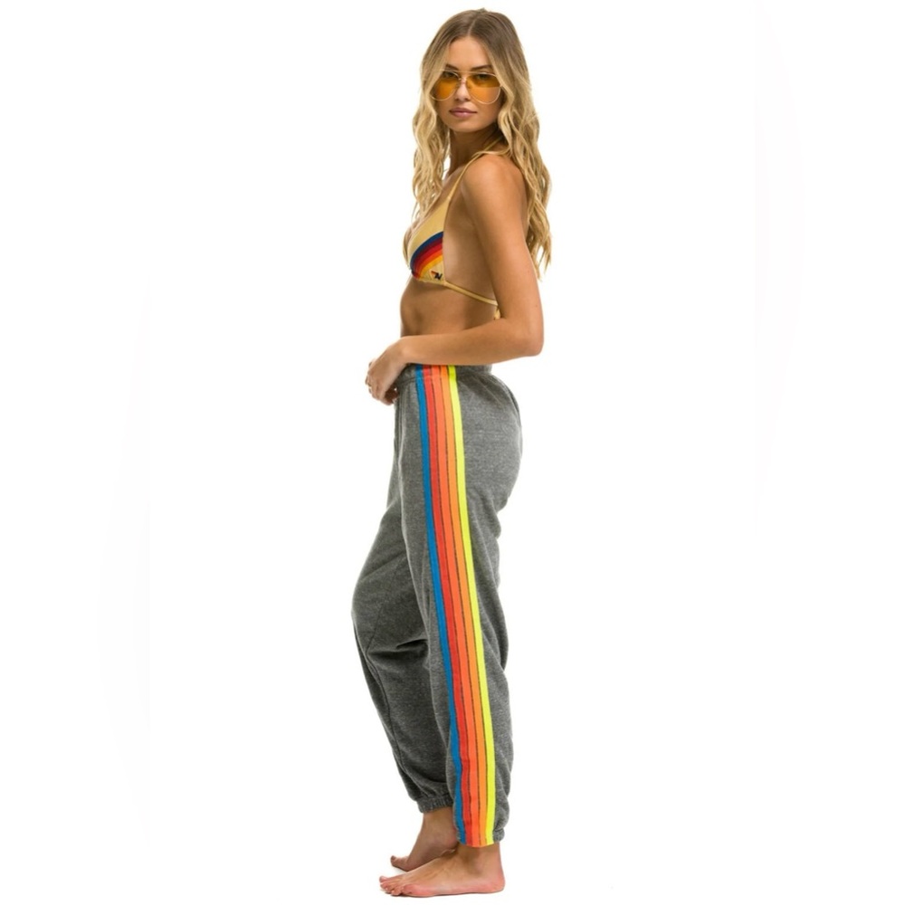 NWT Aviator Nation Women’s 5 Stripe Sweatpants in Heather Grey/Neon Rainbow in M